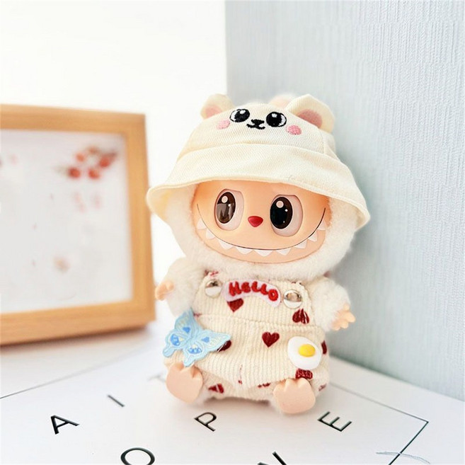 besteffie 적용모델 라부부옷 귀여운 인형 옷 고급 소재 사랑스러운 프린팅 디자인 멜빵바지 모자 세트 K18, 1개, 02세트