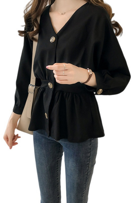 피어니스트 브이넥 오피스룩 블라우스