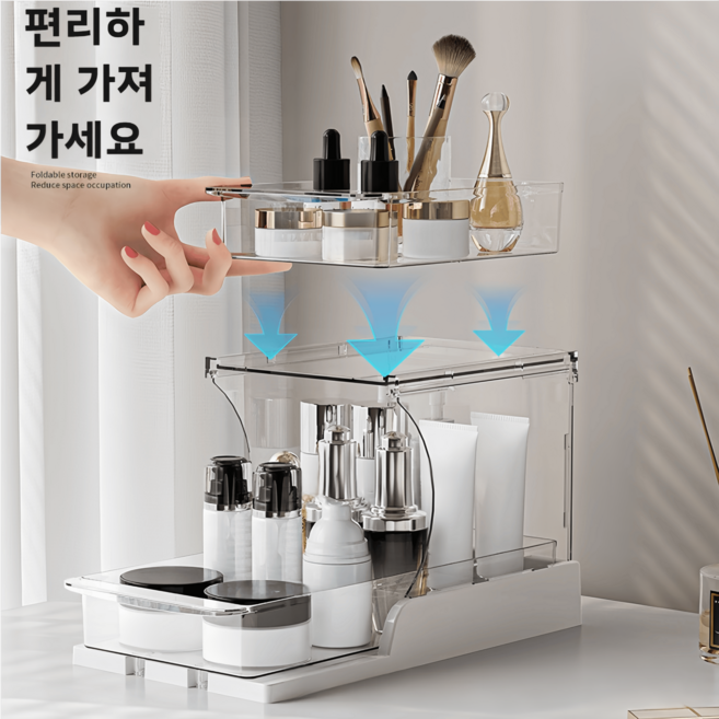 MeFun 아크릴 화장품 정리대 회전식 향수 수납함 다용도 슬라이드 수납장 2단, 1개, 화이트