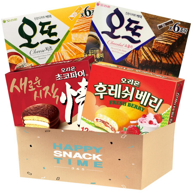 오리온 오뜨 치즈 쇼콜라 후레쉬베리 딸기 초코파이 사무실간식 4종세트, 1개