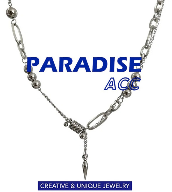 PARADISE 鈦鋼彈簧鋼珠鉚釘拼接元素項鍊，輕奢高級感設計，不掉色不過敏，316L鈦鋼