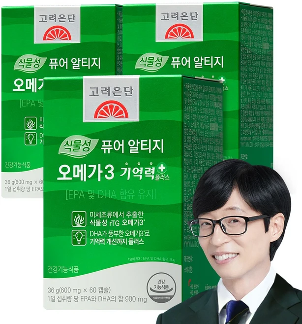 고려은단 식물성 퓨어 알티지 오메가3 기억력+, 60정, 3개 - 쿠팡