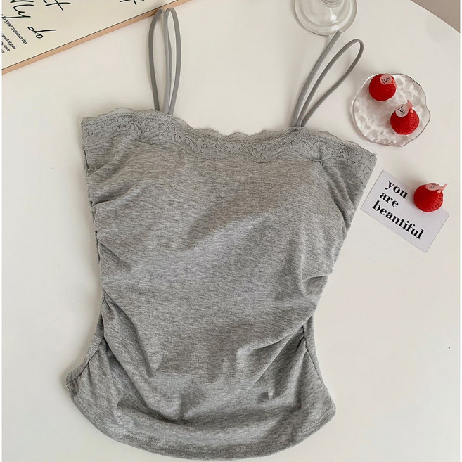 젬버트 여성 레이어드 이너 레이스 셔링 캡내장 순면 끈나시 브라탑