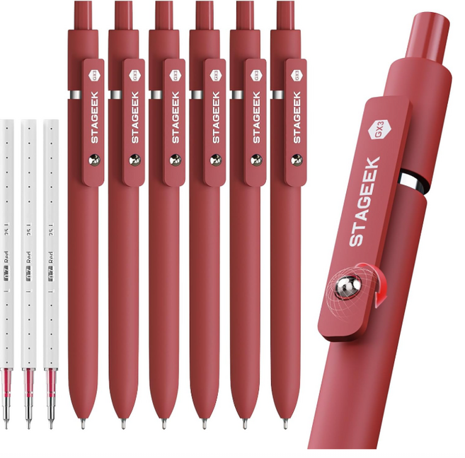국내발송[본품6개+리필3개] STAGEEK 스테이지크 젤펜 볼펜 0.7mm 미국 스타긱, 1개, 레드[본품6개+리필3개]