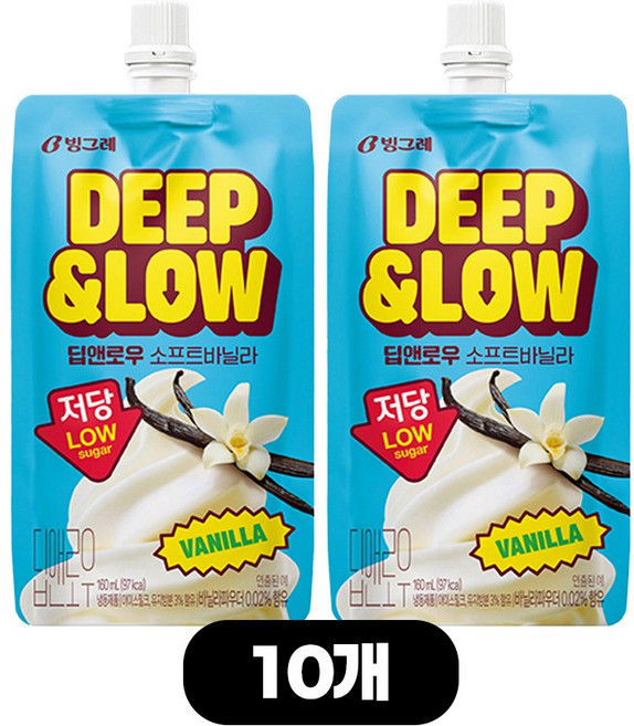 빙그레 저당 튜브 아이스크림 딥앤로우 소프트 바닐라, 10개, 160ml