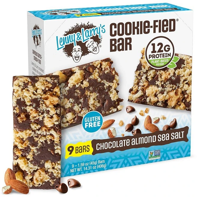 Lenny & Larry's The Complete Cookie-fied 식물 기반 단백질 바 비건 및 GMO 프리 초콜릿 아몬드 바다 소금 45g 9개입, 1개, 406g - 쿠팡