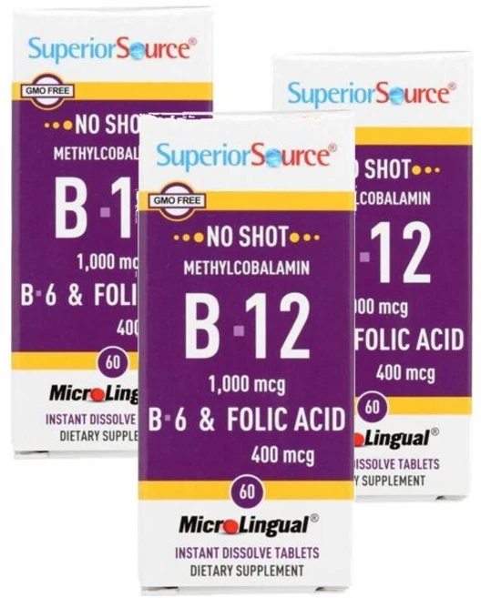 수페리어 소스 B-12 메틸코발라민 B6 엽산 1000mcg superior source B-12 Methylcobalamin, 3개, 60정 - 쿠팡