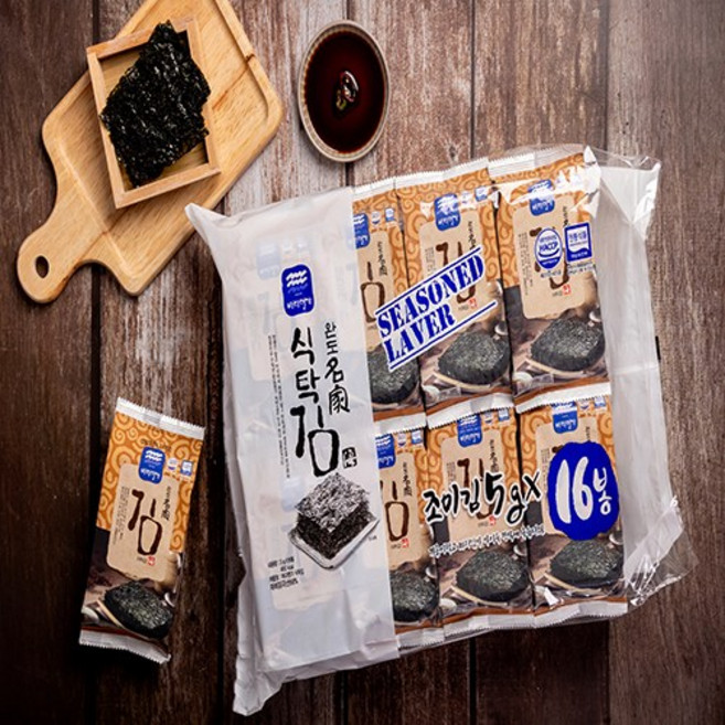[완도명가]돌김(도시락-식탁)구이김16봉, 16개, 5g