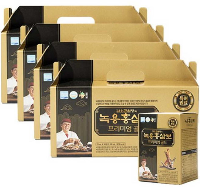 김오곤 원장 녹용 홍삼보 프리미엄 골드 6년근 홍삼 추출액 부모님 기력보강 선물, 4박스, 30회분