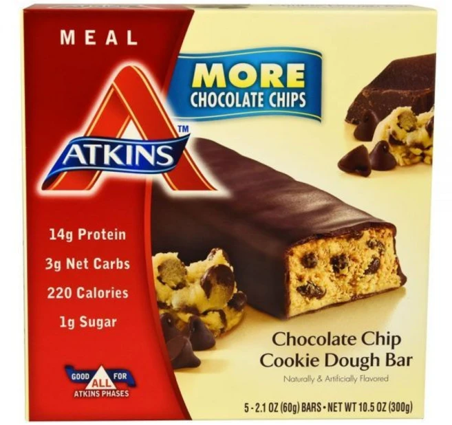 Atkins 에너지바 아트킨스 단백질이 풍부한 식사 바 초콜릿 칩 쿠키 도우 5개 각 2.1온스, 1개 - 쿠팡