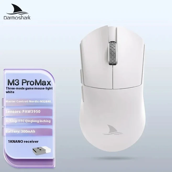 Darmoshark M3 PRO MAX 무선 블루투스 게이밍 마우스 PAW3950 30000DPI 인체공학적 광학 컴퓨터 노트북 4K, 03 M3 ProMax-White