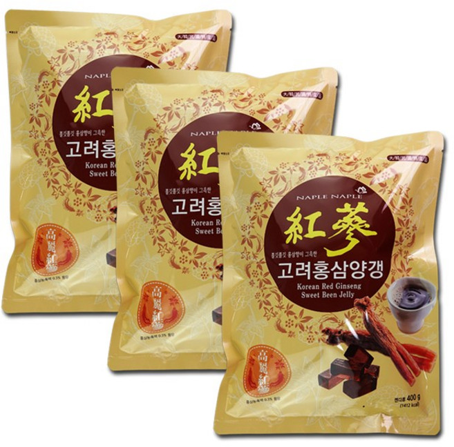 다산식품 쫄깃쫄깃 홍삼향이 그윽한 고려 홍삼 양갱, 400g, 3개