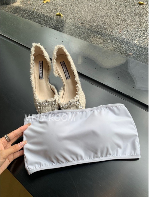 冰絲無痕抹胸小可愛 無鋼圈可調整 內搭外穿兩用 附透明肩帶 淺灰色