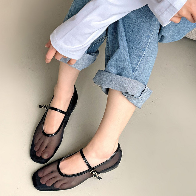 플라틴베이지 망사 매쉬 메리제인 플랫슈즈 시스루 단화 (양말코디/발편한/통기성)