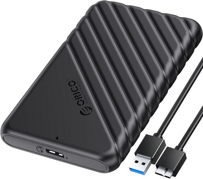 ORICO 2.5인치 외장 하드 드라이브 인클로저 USB 3.0에서 SATA III까지 7mm 및 9.5mm HDD SSD 도구 무료 UASP 지원 블랙25PW1-U3, 25PW1-U3-BK
