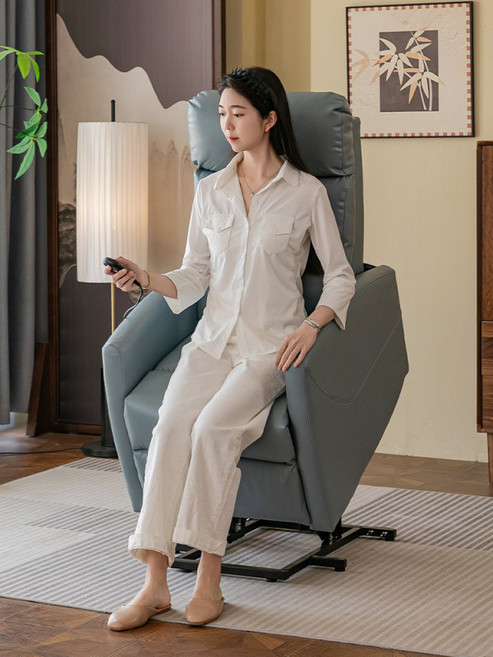 1인용 전동 리클라이너 소파 리모컨 마사지 기능 다기능 등받이 조절 고급 안락의자, 블랙 호흡 가죽 전동 기립 보조 소파