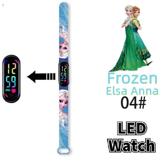겨울왕국 엘사 피규어 애니메이션 안나 디즈니 디지털 시계 LED 발광 터치 방수 전자 스포츠 생일 선물, [18] 1PCS watch