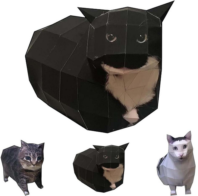 [루베이/종이공예] DIY 3D 밈 캣 종이접기 세트 웃긴표정 입체이장식 강력 내구성, B, 1개