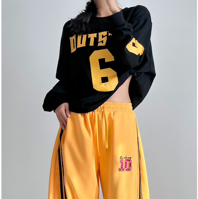 빅사이즈 고딕나염 긴팔티 남녀공용 커플코디 블록코어룩 단체복 무대복 공연의상 패션트레이닝 스트릿힙합 방송댄스복 에어로빅 줌바댄스복 가을신상패션추천