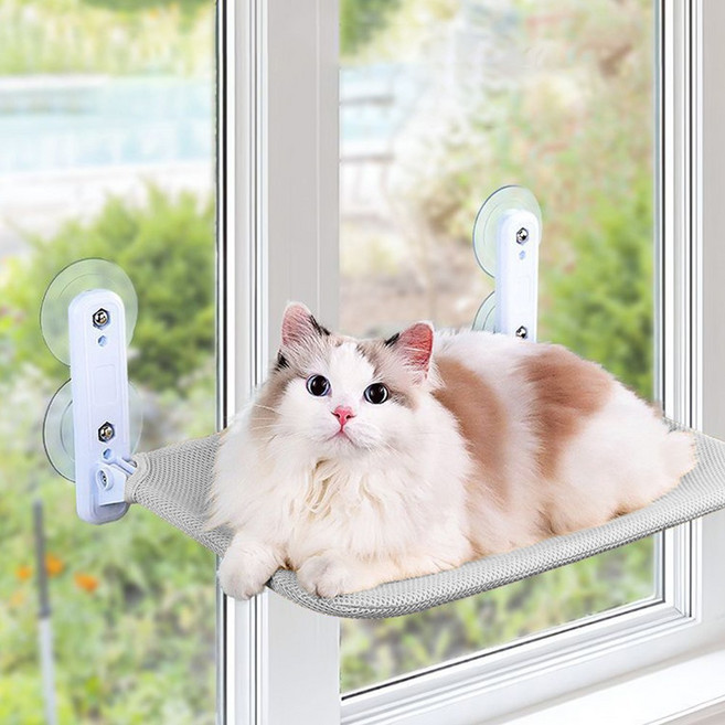 투데이리빙 프리미엄 고양이 창문 해먹 메쉬 기모 강력 흡착 하중 15kg 윈도우 접이식 캣해먹 햇볕 휴식 공간 캣창문 침대 애완 용품, 1개, R98401B(라이트그레이