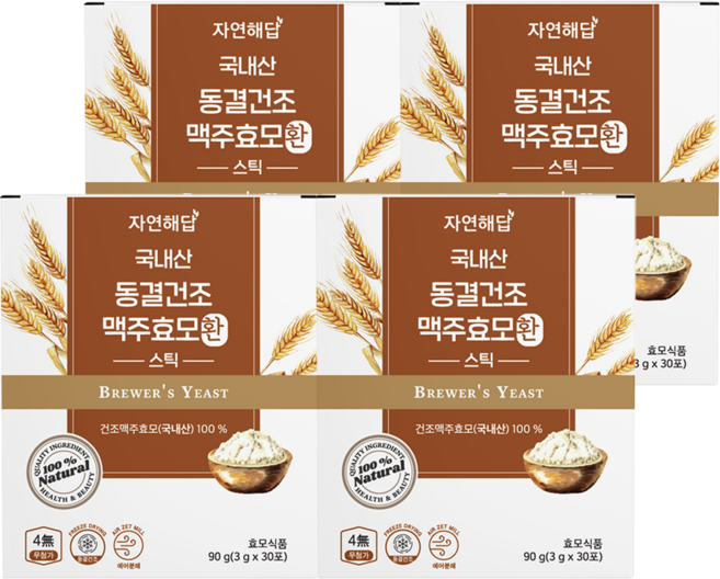 자연해답 국내산 동결건조 맥주효모 환 스틱 100%, 90g, 4개