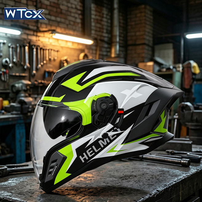 WTCX 摩托車頭盔 四季通用 雙鏡 全罩式, 流星黑青