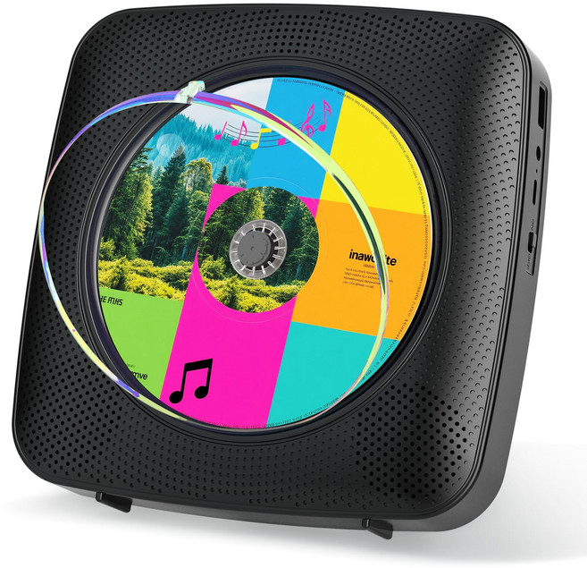 구에레이 충전식 블루투스 CD플레이어 고음질내장스피커 USB재생 FM 라디오 벽걸이 리모컨 포함 학생 부모님 선물용, 블랙, Y-01