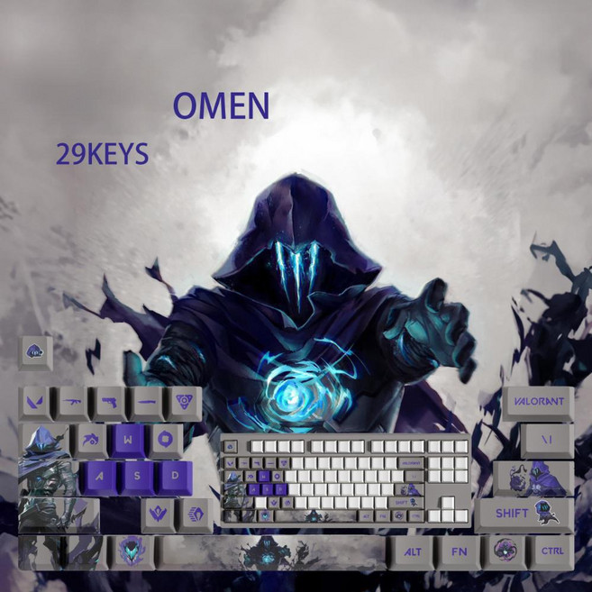 SimHm 발로란트 키캡 스킬 세트 기계식 키보드 PBT 포인트 커스텀게이밍 굿즈 valorant keycaps Esc, 29 KEYS, 오멘OMEN