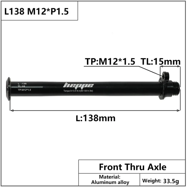HEPPE MTB 도로 자전거 스루 액슬 프론트 포크 샤프트 꼬치 리어 허브 12x142/148 12x100/110 퀵 릴리스가, 02 L138 M12x1.5 TL15, 1개