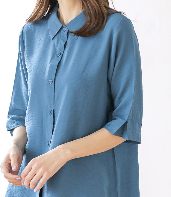 인견 7부 반팔 오픈 셔츠 블라우스 카라넥 무지컬러 패턴 냉감원단 체형커버