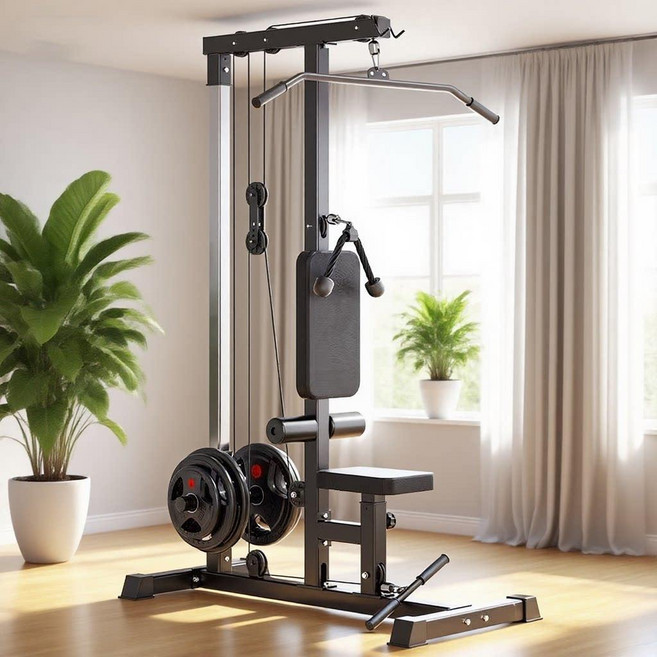 가정용 등 운동 기구 랫풀다운 머신 시티드 로우 홈짐, 1. 블랙 등받이 기본