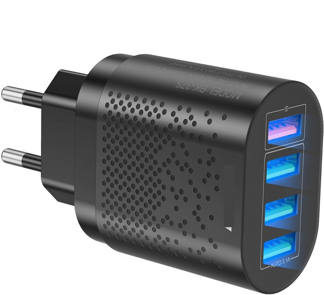 48W QC3.0 네 포트 USB 다기능 고속 충전기, 1개, 블랙