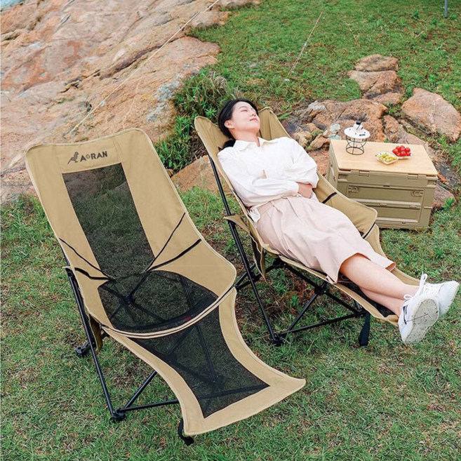 캠핑의자 1+1 접이식 각도조절 경량 무중력의자, 카키 블랙 통풍망, 1개