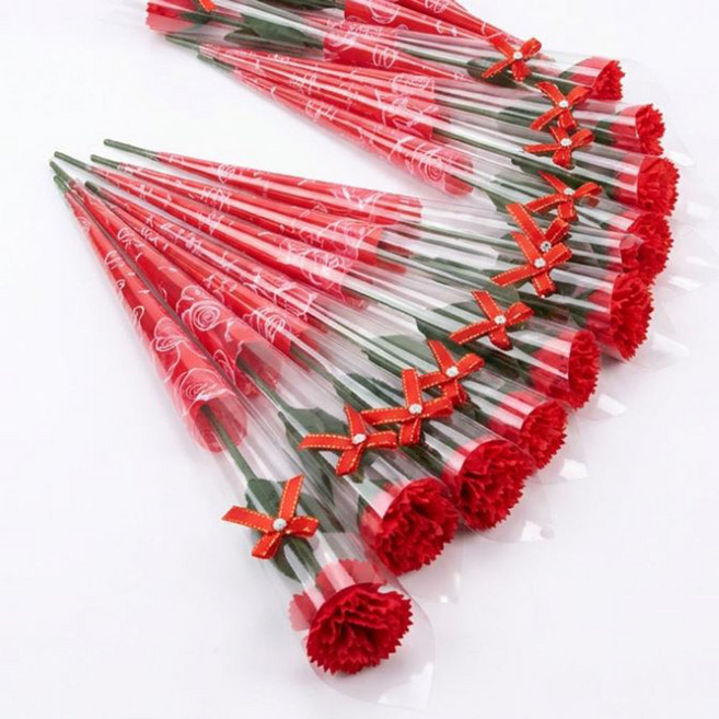 osshop 비누 장미 꽃 카네이션 장미 한송이 조화 50개, 카네이션-레드