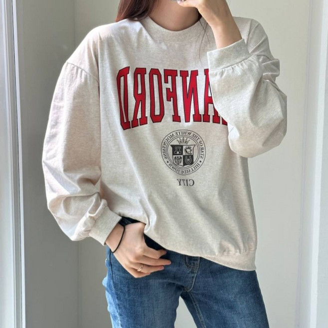 제이바이브 여성 여름 오버핏 얇은 긴팔 맨투맨