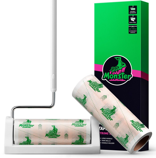 몬스터 마루용 돌돌이 테이프클리너 길이조절 롱핸들+거치대+리필 2p 세트, 1세트