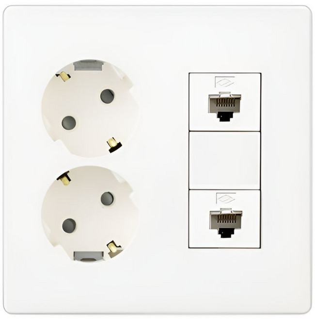 JG산전 (정품) 국산 진흥전기 진흥V시리즈 통합수구 콘센트2구 및 인터넷단자 2ch (Rj45단자 2ch), 1개