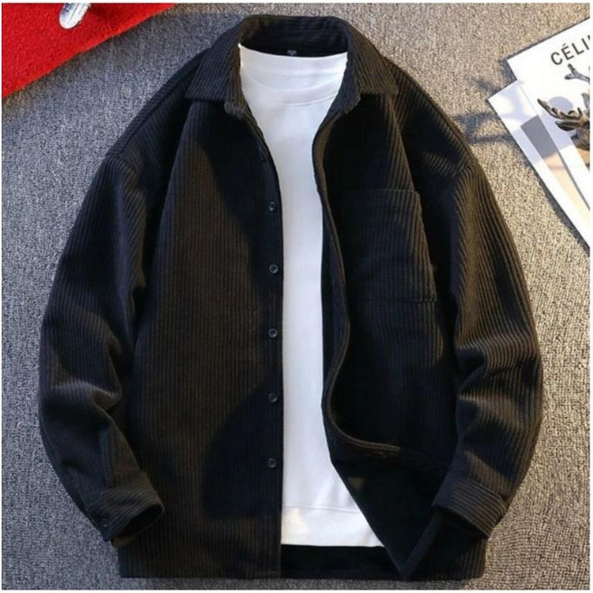 해피유통 남성 가을겨울 기모 두꺼운 스트라이프 카라 긴팔 셔츠 캐주얼 루즈핏 포켓wbr