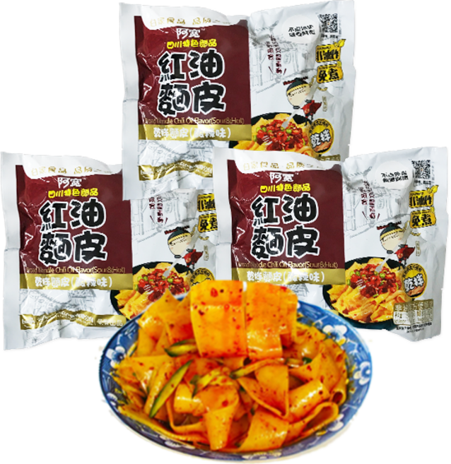 홍홍 중국식품 홍유면피 홍유비빔면 봉지 중국라면, 3개