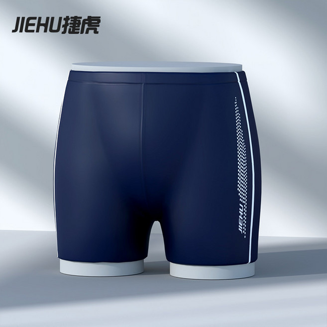 JIEHU 捷虎 男士泳褲 泳帽 速幹 平角泳褲, JH2202藍褲