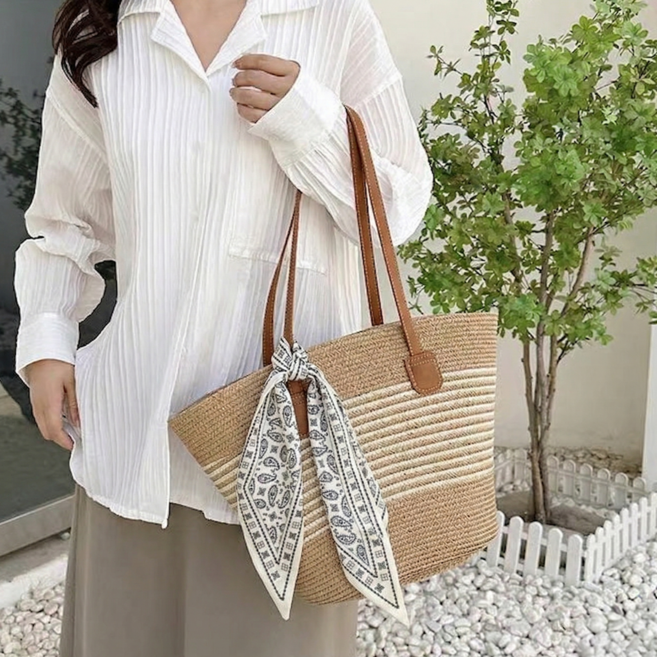 여성 라탄 토트백 스트라이프 숄더백 바캉스 휴양지 여름가방 TVB126