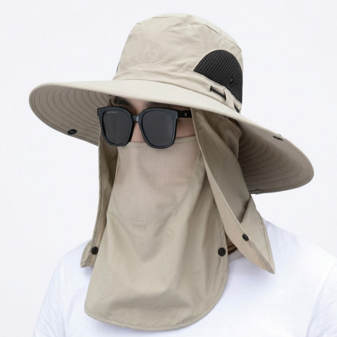 마운틴가드 그늘막모자 자외선차단 탈부착 햇빛가리개 대두 와이드챙 낚시모자 벙거지, 크림베이지