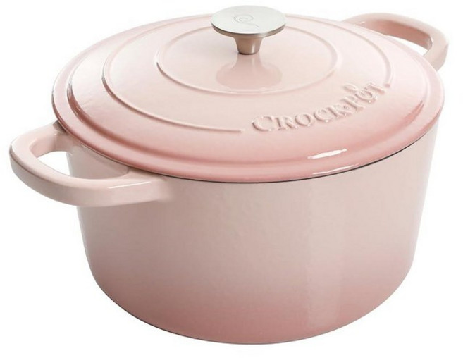 141110 Crock-Pot Artisan 원형 에나멜 주철 더치 오븐 5쿼트 선셋 오렌지, 7쿼트, 블러쉬 핑크