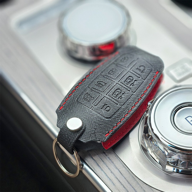 제네시스 호환 GV70 GV80 G70 G80 G90 8버튼 키케이스 키홀더, 블랙 & 레드