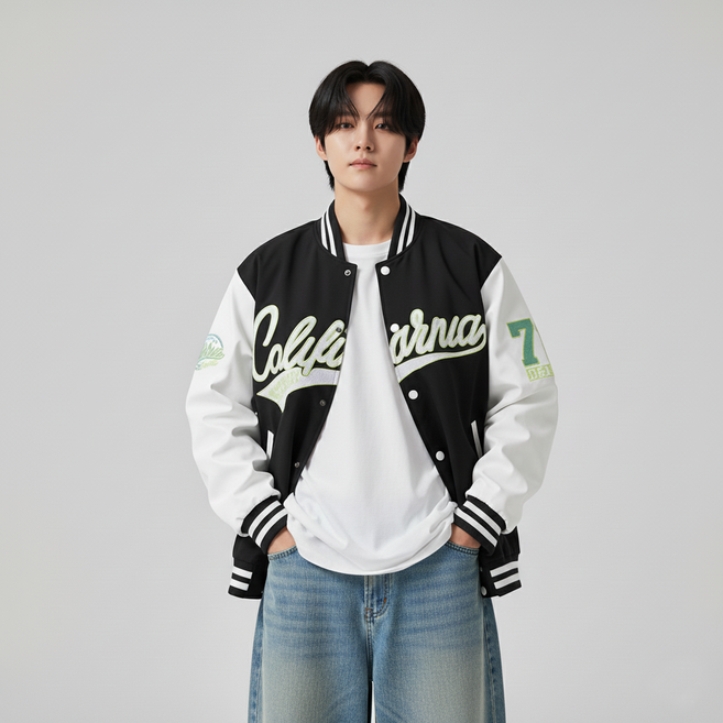 킹앤조이 공용 캐주얼 배색 야구점퍼 멜브르 바시티 자켓