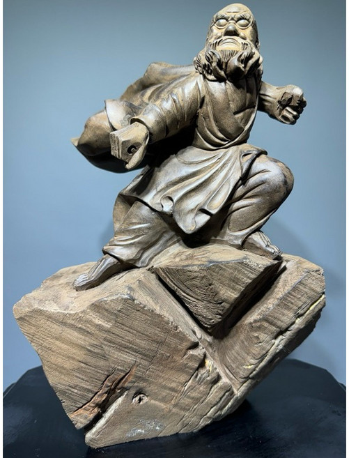 木雕神像擺件 宗教藝術品, 灰黑, 1個