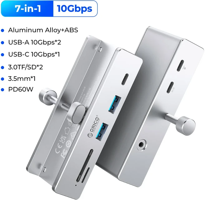 전원 커넥터가 있는 ORICO USB 3.2 허브 6포트 확장 10Gbps 프로토콜 고속 전송 SD TF 카드 읽기, 02 7 in 1 10Gbps, 01 7-in-1 10Gbps