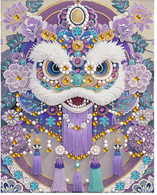 뉴타임즈 보석 자수 신기한 이형 드릴 프레임 포함 치수 40X50cm 다이아몬드 페인팅 이형 다이아몬드 예술품 DIY 핸드메이드 애호가 가정 장식품 선물, 1세트, 사자춤 ML005