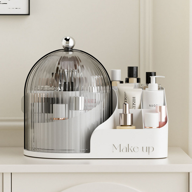 하우쏠 돔형 회전식 메이크업 브러쉬 정리함 화장품 보관함, 1개, 화이트
