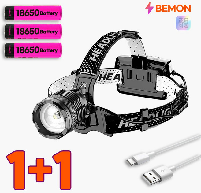 LED 충전식 움직임감지 모션 센서 헤드랜턴 등산 캠핑 슈퍼 줌라이트, 2개, 블랙